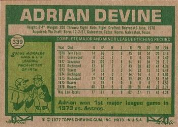 1977 Topps #339 Adrian Devine Back