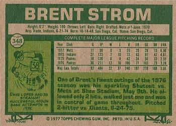 1977 Topps #348 Brent Strom Back