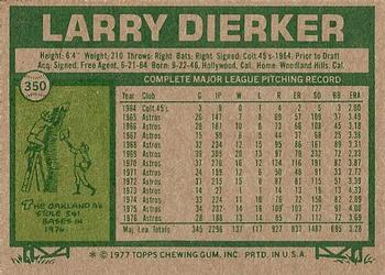1977 Topps #350 Larry Dierker Back