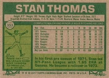 1977 Topps #353 Stan Thomas Back