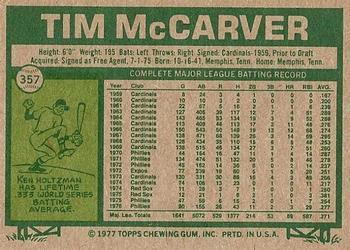 1977 Topps #357 Tim McCarver Back