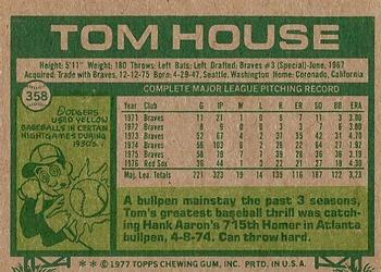 1977 Topps #358 Tom House Back