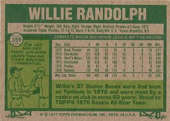 1977 Topps #359 Willie Randolph Back