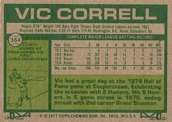 1977 Topps #364 Vic Correll Back