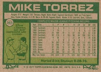 1977 Topps #365 Mike Torrez Back