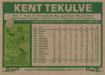 1977 Topps #374 Kent Tekulve Back