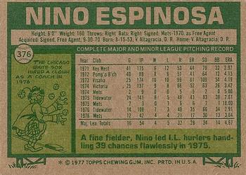 1977 Topps #376 Nino Espinosa Back