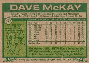 1977 Topps #377 Dave McKay Back