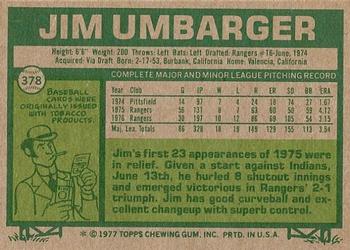 1977 Topps #378 Jim Umbarger Back