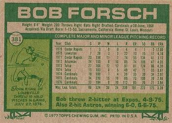 1977 Topps #381 Bob Forsch Back