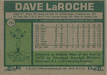 1977 Topps #385 Dave LaRoche Back