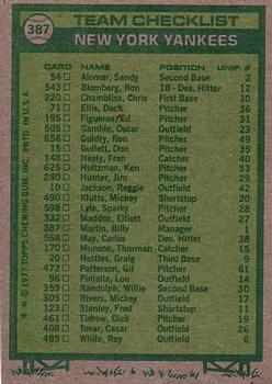 1977 Topps #387 New York Yankees / Billy Martin Back