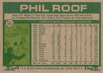 1977 Topps #392 Phil Roof Back