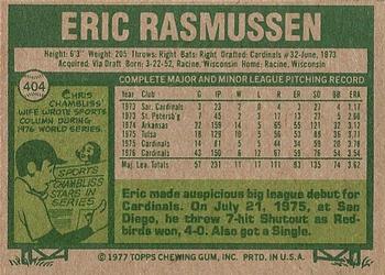 1977 Topps #404 Eric Rasmussen Back