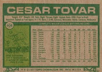 1977 Topps #408 Cesar Tovar Back