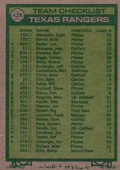 1977 Topps #428 Texas Rangers / Frank Lucchesi Back