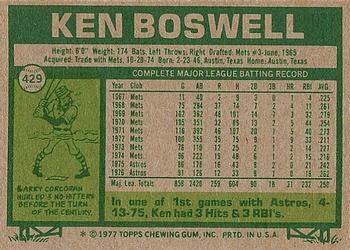1977 Topps #429 Ken Boswell Back
