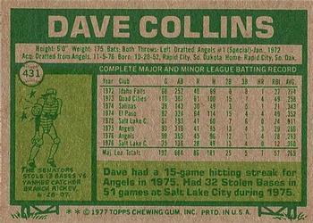 1977 Topps #431 Dave Collins Back