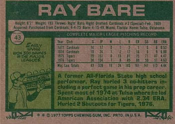 1977 Topps #43 Ray Bare Back