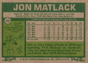 1977 Topps #440 Jon Matlack Back