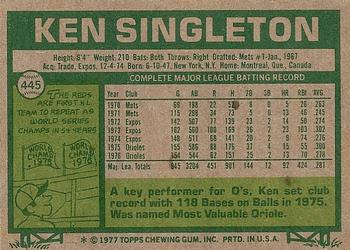 1977 Topps #445 Ken Singleton Back