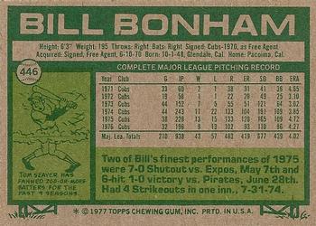 1977 Topps #446 Bill Bonham Back