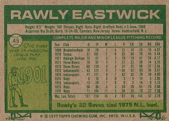 1977 Topps #45 Rawly Eastwick Back