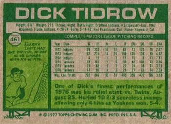 1977 Topps #461 Dick Tidrow Back