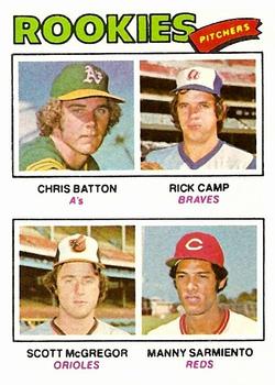 1977 Topps #475 1977 Rookie Pitchers (Chris Batton / Rick Camp / Scott McGregor / Manny Sarmiento) Front