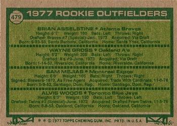 1977 Topps #479 1977 Rookie Outfielders (Brian Asselstine / Wayne Gross / Sam Mejias / Alvis Woods) Back