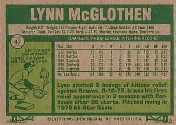 1977 Topps #47 Lynn McGlothen Back