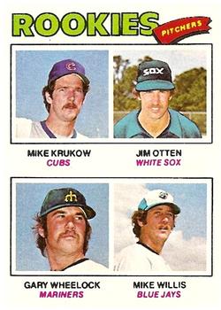 1977 Topps #493 1977 Rookie Pitchers (Mike Krukow / Jim Otten / Gary Wheelock / Mike Willis) Front