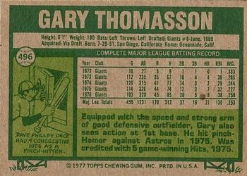 1977 Topps #496 Gary Thomasson Back