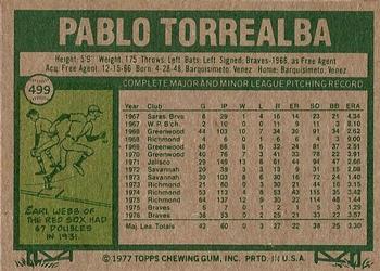 1977 Topps #499 Pablo Torrealba Back