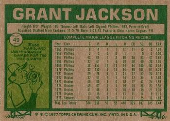 1977 Topps #49 Grant Jackson Back