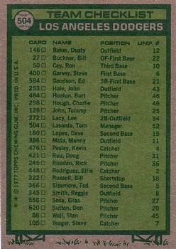 1977 Topps #504 Los Angeles Dodgers / Tom Lasorda Back