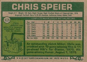 1977 Topps #515 Chris Speier Back