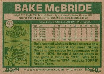 1977 Topps #516 Bake McBride Back