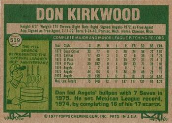 1977 Topps #519 Don Kirkwood Back
