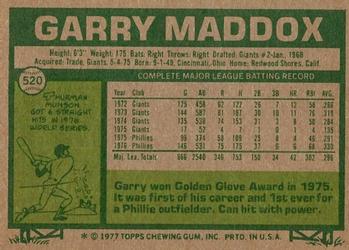 1977 Topps #520 Garry Maddox Back
