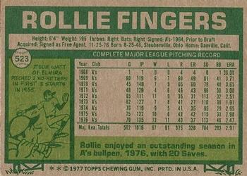 1977 Topps #523 Rollie Fingers Back