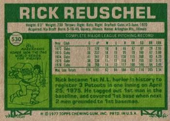 1977 Topps #530 Rick Reuschel Back
