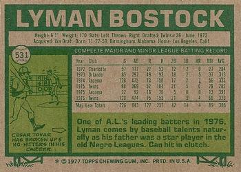1977 Topps #531 Lyman Bostock Back