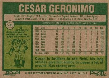 1977 Topps #535 Cesar Geronimo Back
