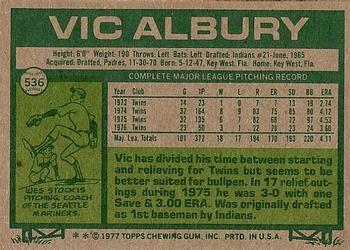 1977 Topps #536 Vic Albury Back