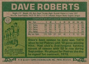 1977 Topps #537 Dave Roberts Back