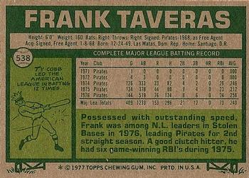 1977 Topps #538 Frank Taveras Back