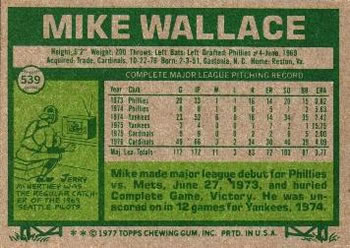 1977 Topps #539 Mike Wallace Back