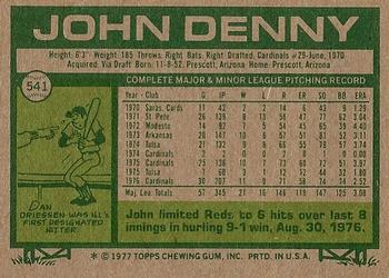 1977 Topps #541 John Denny Back