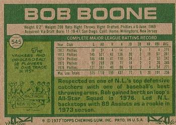 1977 Topps #545 Bob Boone Back